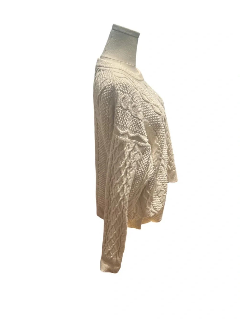 J.Crew Ivory Cable Knit Sweater XL Cotton Crewneck Chunky Fisherman Classic